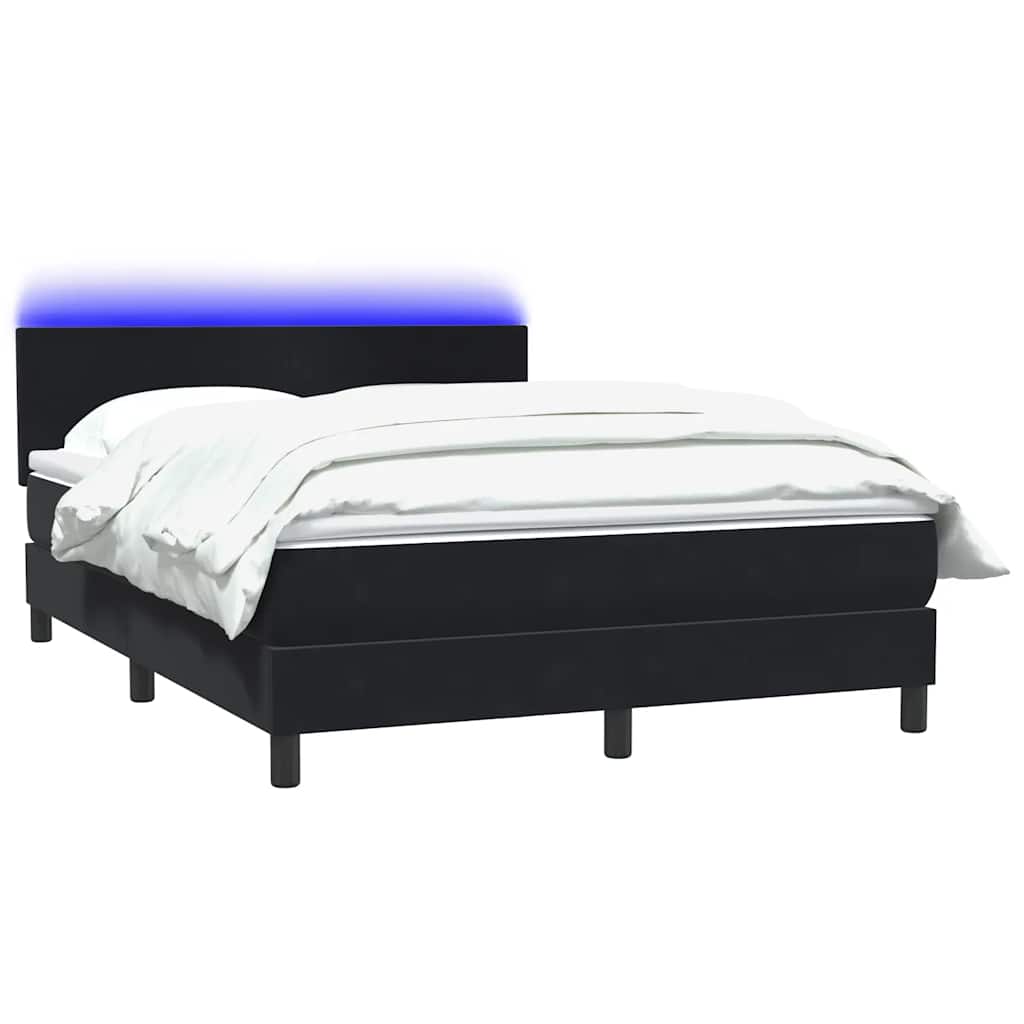 Letto a Molle con Materasso e LED Nero 160x220 cm in Velluto