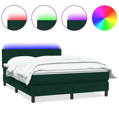 Letto a Molle con Materasso e LED Verde Scuro 160x220 cm Velluto | homemem39