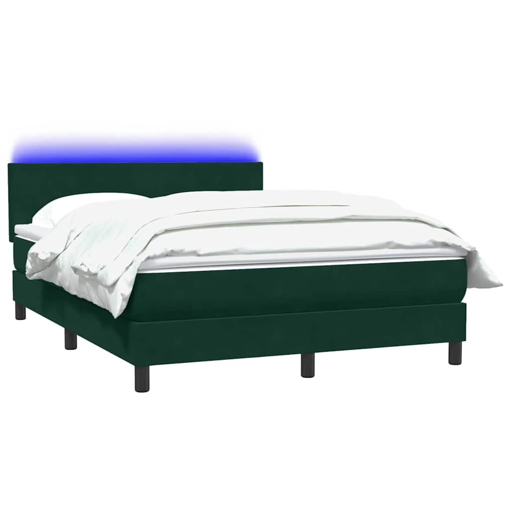 Letto a Molle con Materasso e LED Verde Scuro 160x220 cm Velluto | homemem39