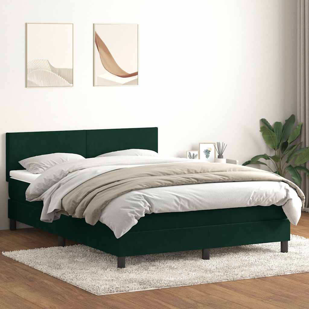 Letto a Molle con Materasso e LED Verde Scuro 160x220 cm Velluto | homemem39