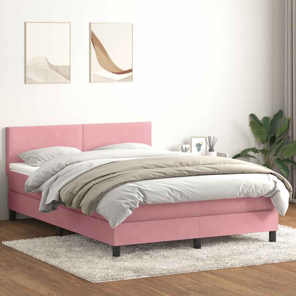 Letto a Molle con Materasso e LED Rosa 160x220 cm in Velluto | homemem39