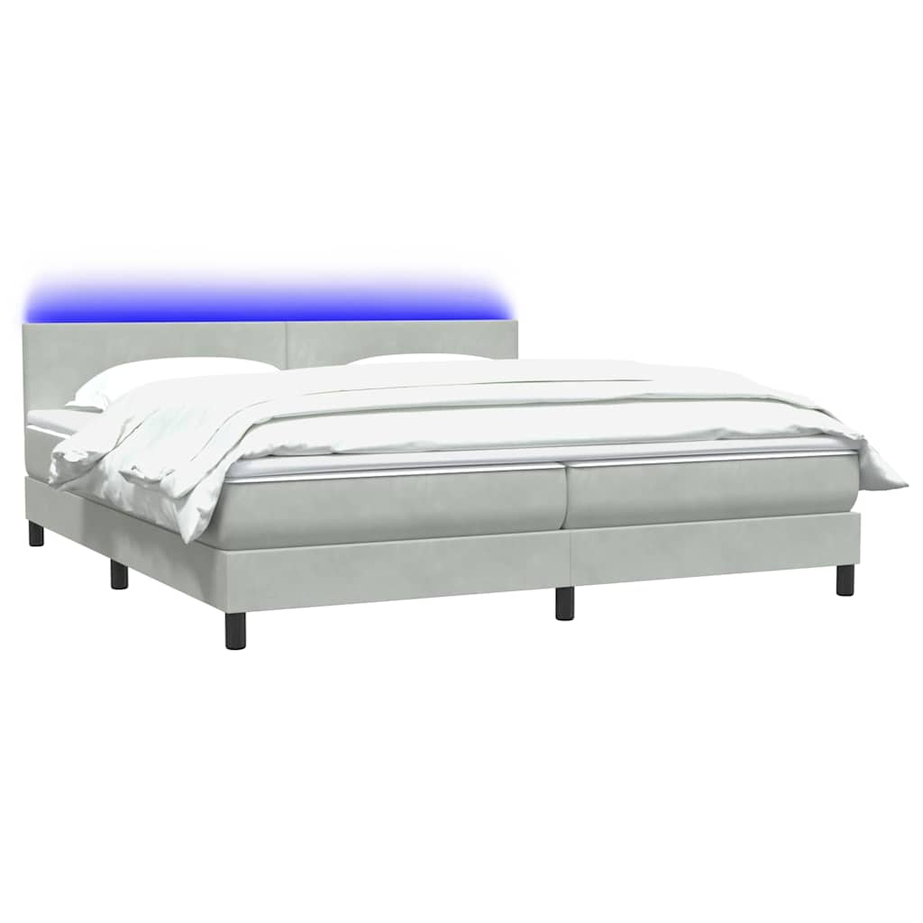 Letto a Molle con Materasso e LED Grigio Chiaro 180x220cm Velluto