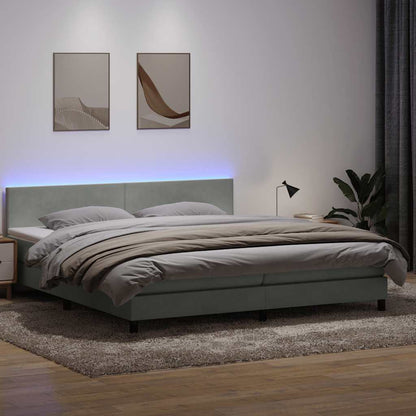 Letto a Molle con Materasso e LED Grigio Chiaro 180x220cm Velluto