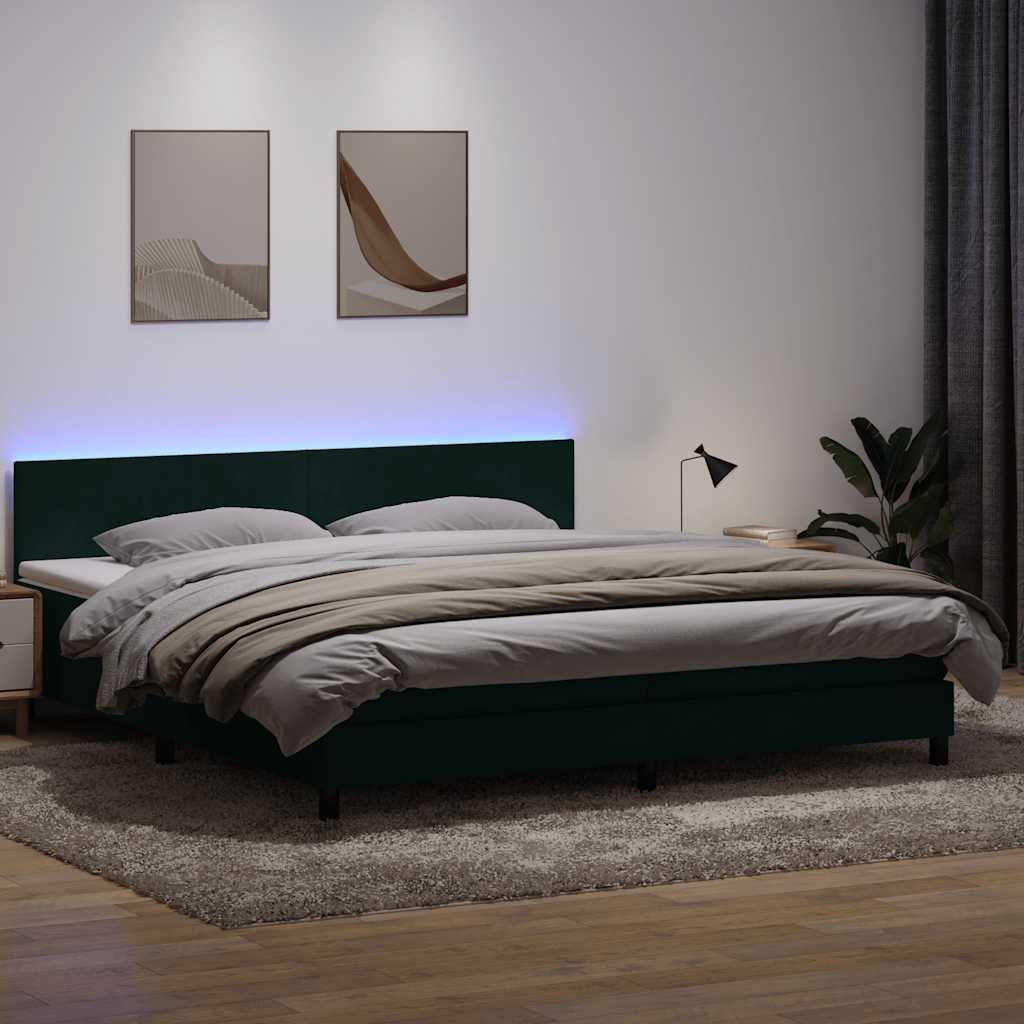 Letto a Molle con Materasso e LED Verde Scuro 180x220 cm Velluto | homemem39