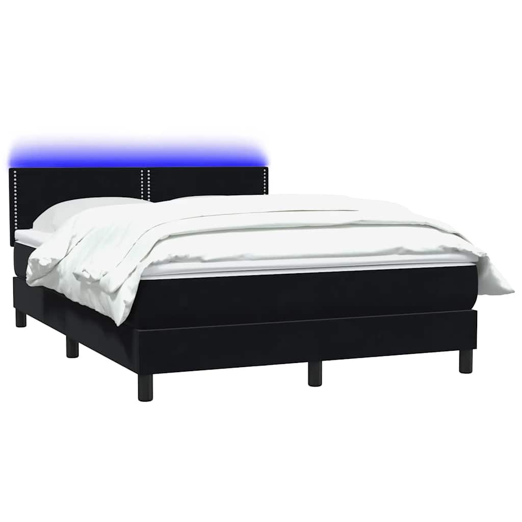 Letto a Molle con Materasso e LED Nero 160x210 cm in Velluto | homemem39