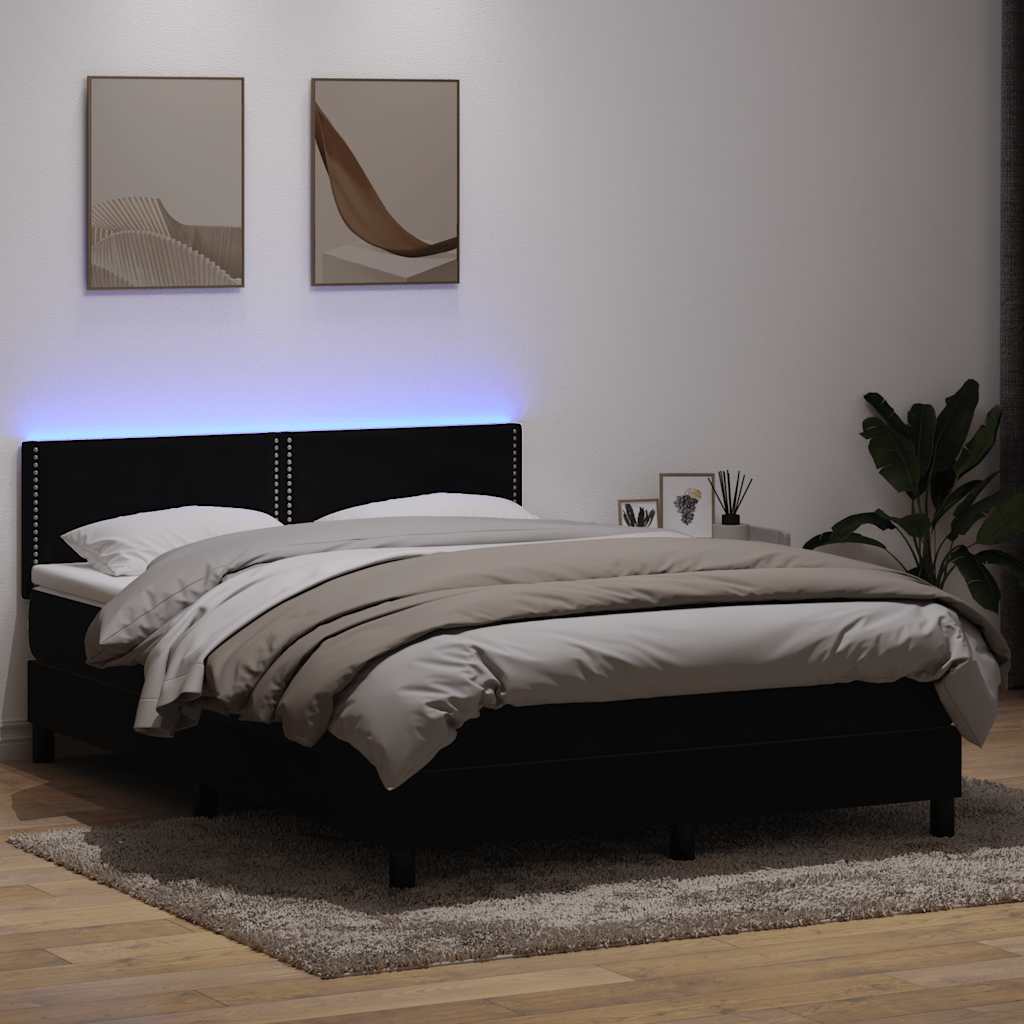 Letto a Molle con Materasso e LED Nero 160x210 cm in Velluto | homemem39