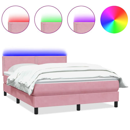 Letto a Molle con Materasso e LED Rosa 160x210 cm in Velluto | homemem39