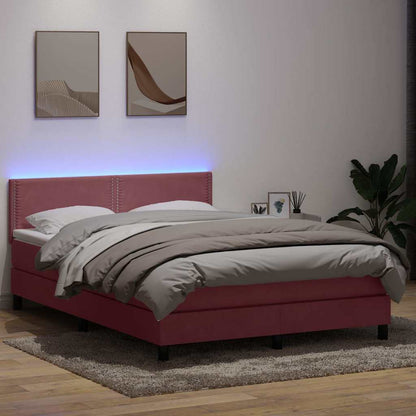 Letto a Molle con Materasso e LED Rosa 160x210 cm in Velluto | homemem39