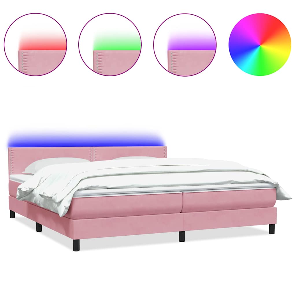 Letto a Molle con Materasso e LED Rosa 180x210 cm in Velluto