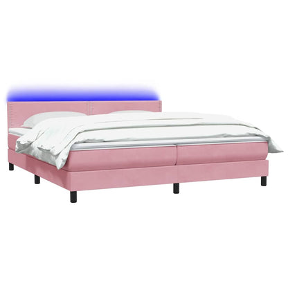 Letto a Molle con Materasso e LED Rosa 180x210 cm in Velluto