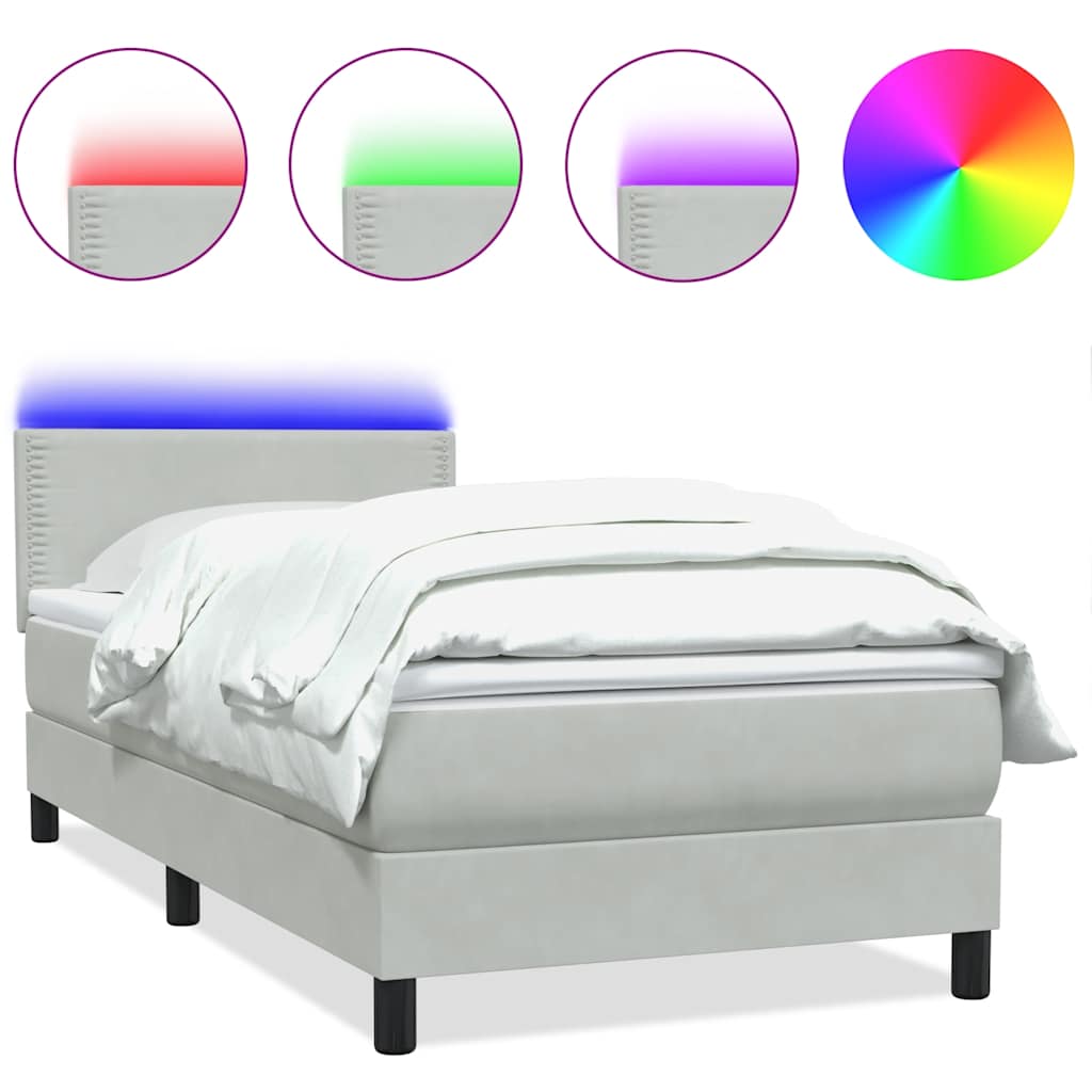 Letto a Molle con Materasso e LED Grigio Chiaro 80x220 cm Velluto | homemem39