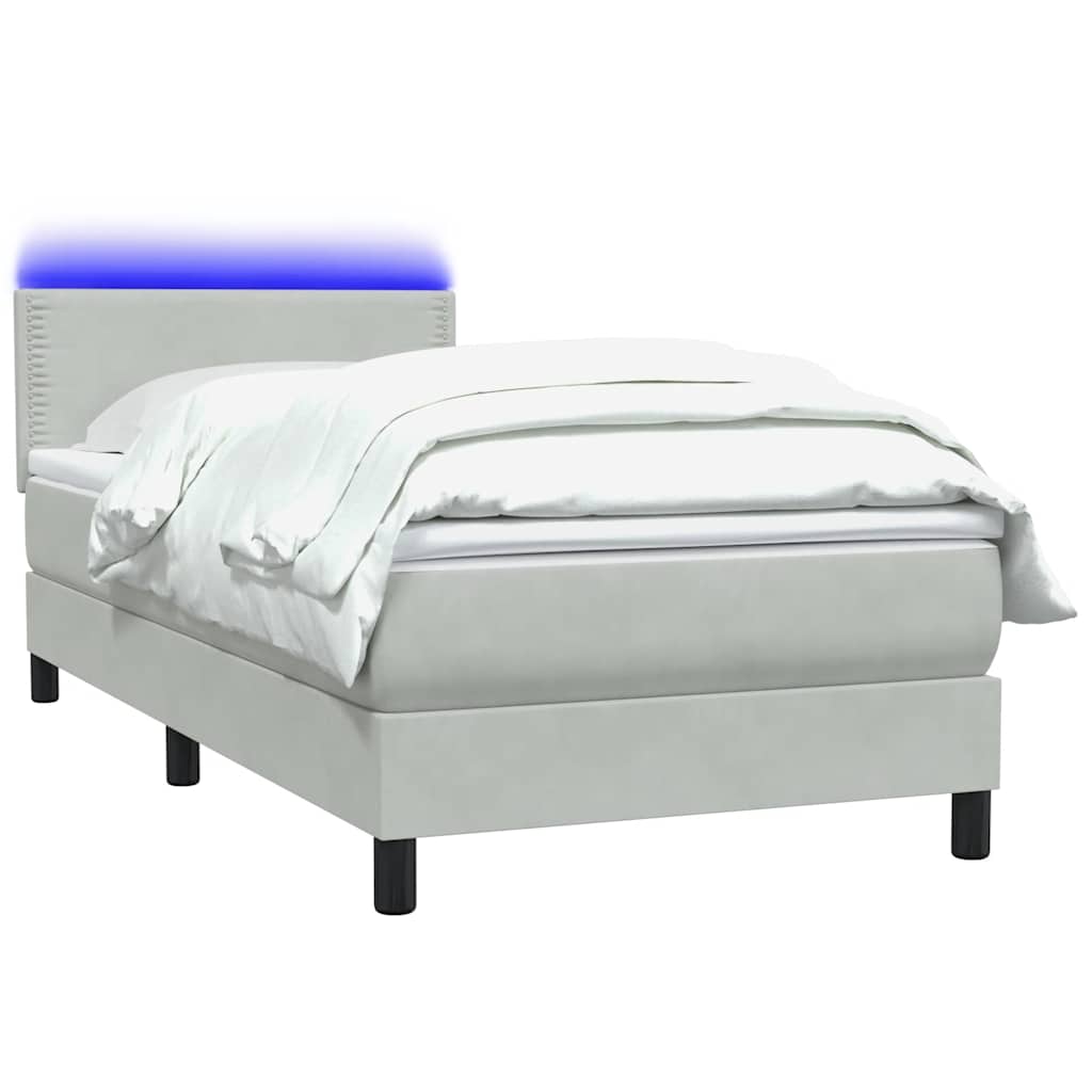 Letto a Molle con Materasso e LED Grigio Chiaro 80x220 cm Velluto | homemem39