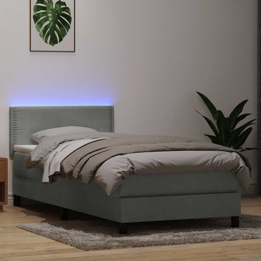 Letto a Molle con Materasso e LED Grigio Chiaro 80x220 cm Velluto | homemem39