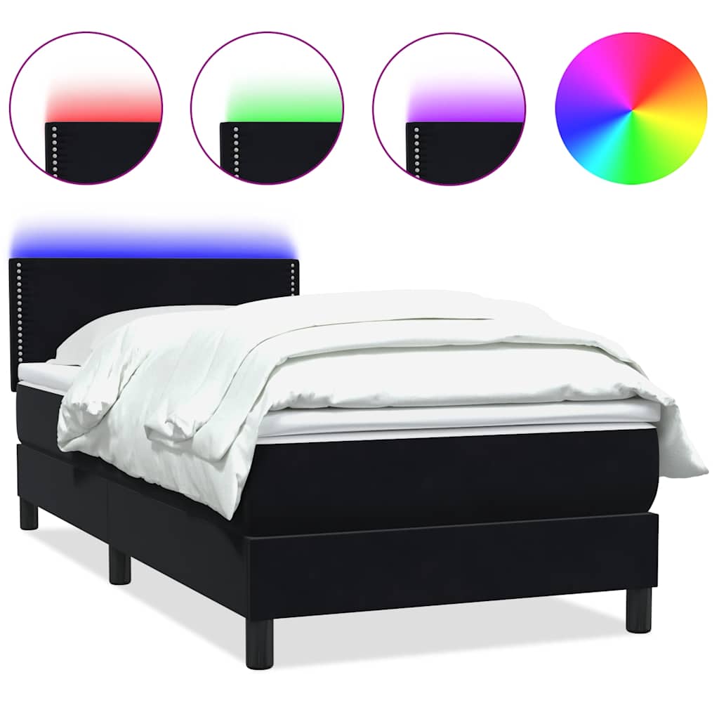 Letto a Molle con Materasso e LED Nero 80x220 cm Velluto