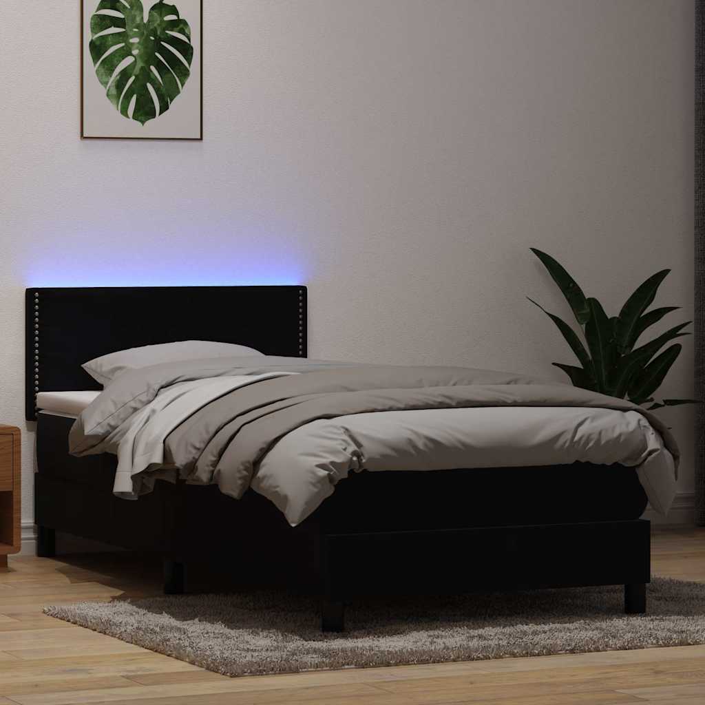 Letto a Molle con Materasso e LED Nero 80x220 cm Velluto