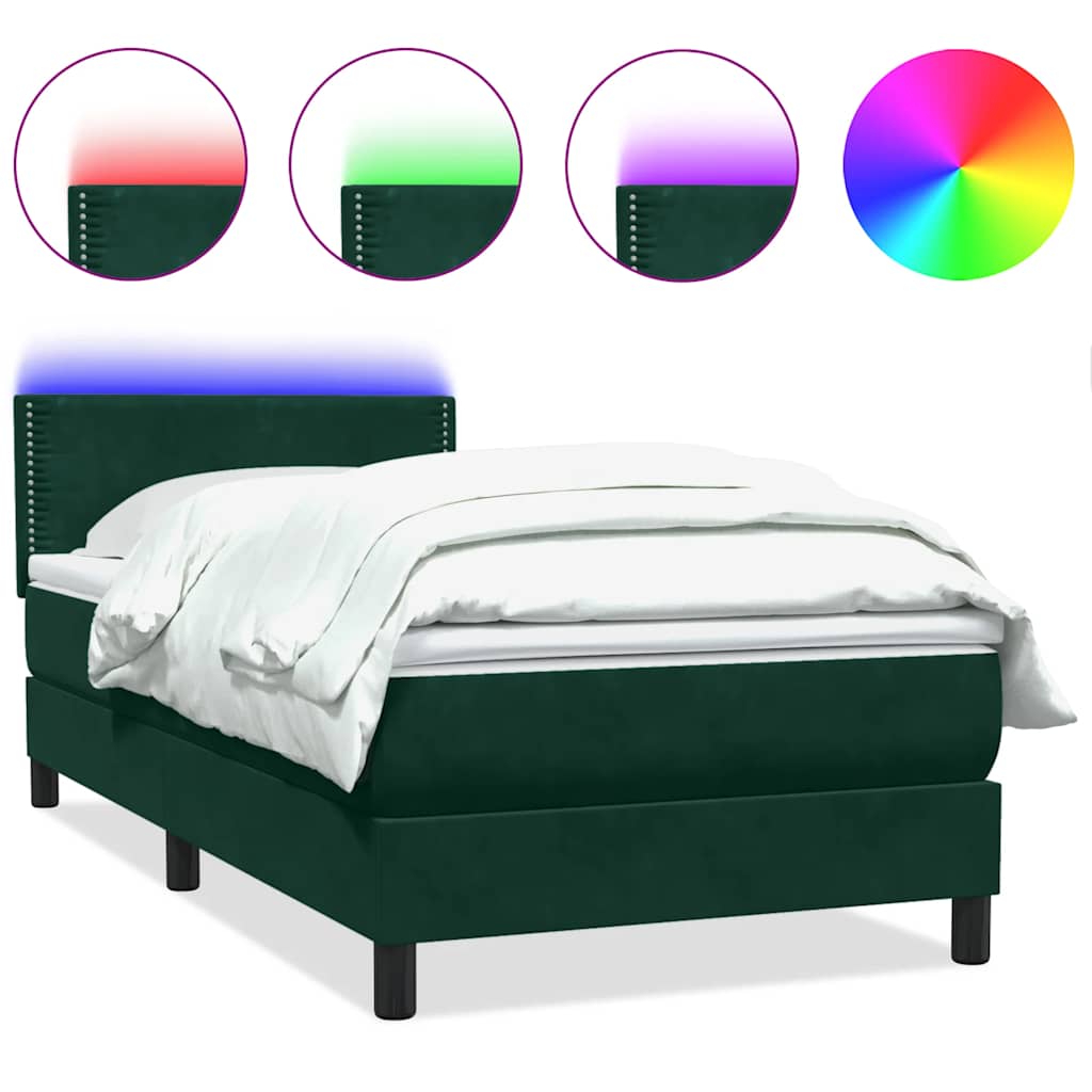 Letto a Molle con Materasso e LED Verde Scuro 80x220 cm Velluto