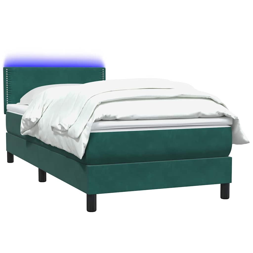 Letto a Molle con Materasso e LED Verde Scuro 80x220 cm Velluto - homemem39