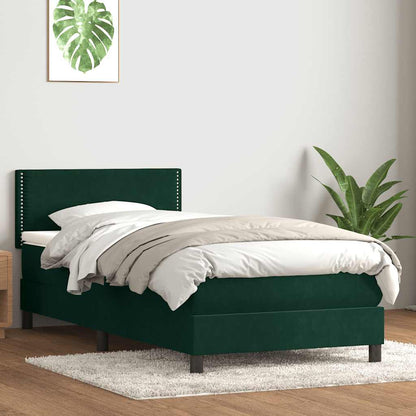 Letto a Molle con Materasso e LED Verde Scuro 80x220 cm Velluto