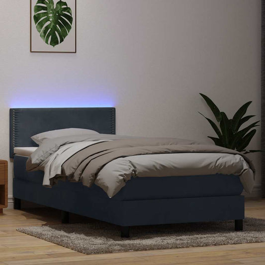 Letto a Molle con Materasso e LED Grigio Scuro 90x220 cm Velluto | homemem39