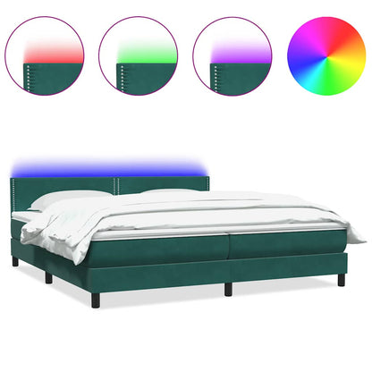 Letto a Molle con Materasso e LED Verde Scuro 180x220 cm Velluto | homemem39