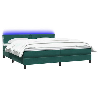 Letto a Molle con Materasso e LED Verde Scuro 180x220 cm Velluto | homemem39