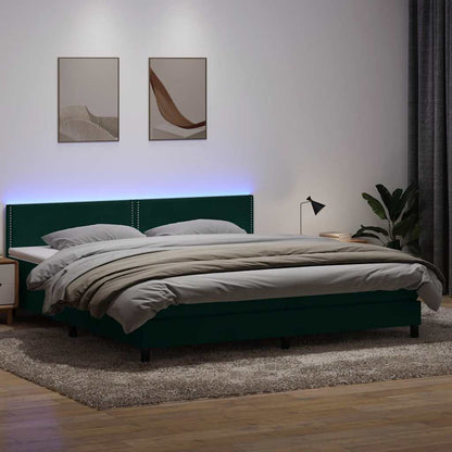 Letto a Molle con Materasso e LED Verde Scuro 180x220 cm Velluto | homemem39