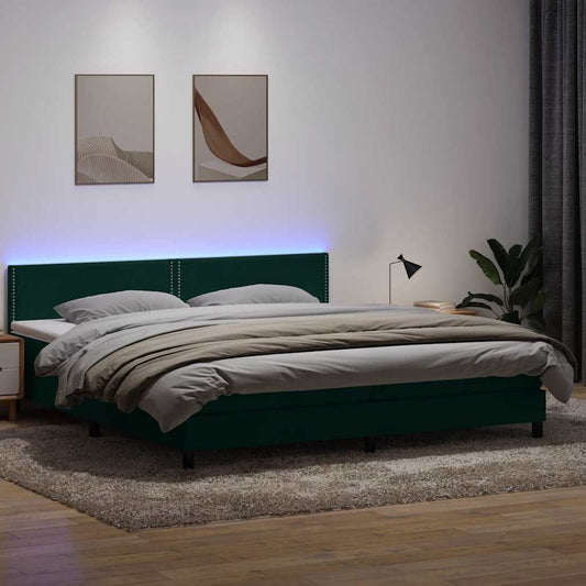 Letto a Molle con Materasso e LED Verde Scuro 180x220 cm Velluto | homemem39