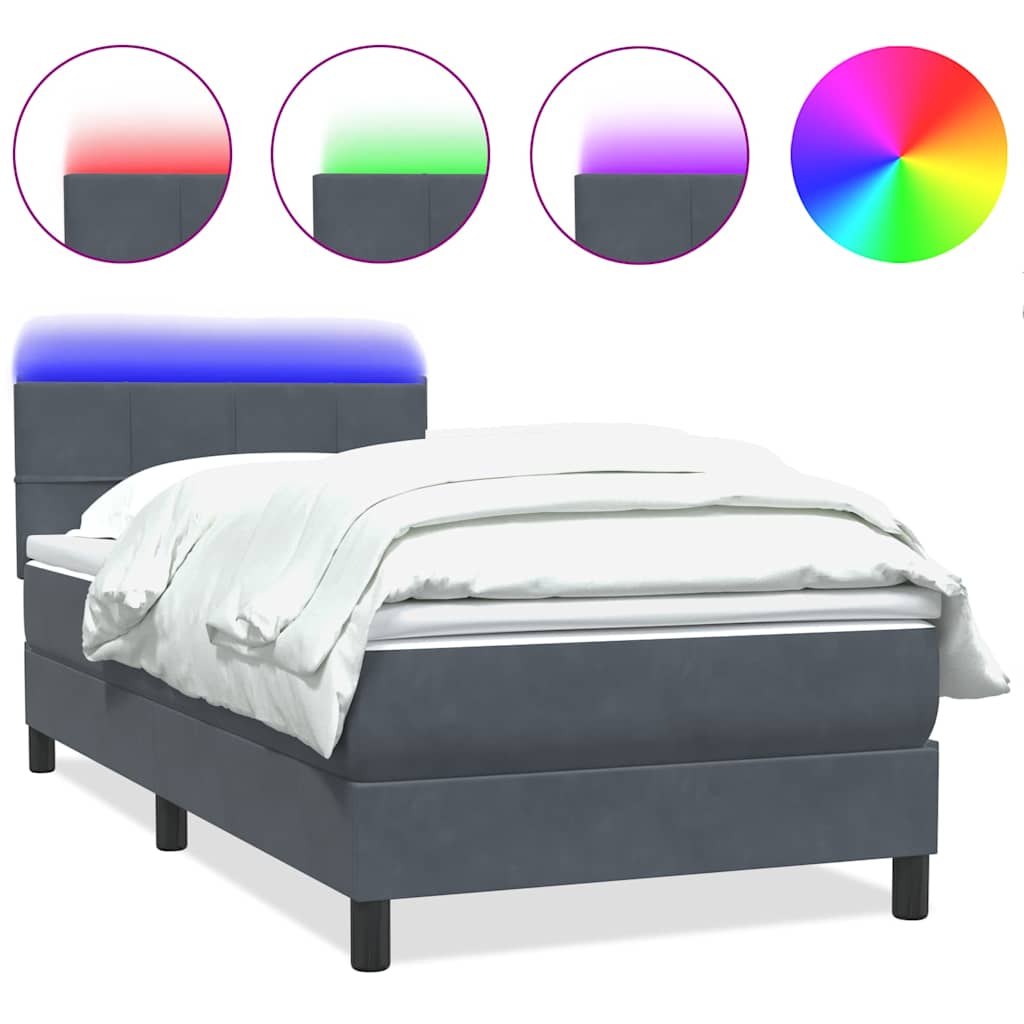 Letto a Molle con Materasso e LED Grigio Scuro 80x210 cm Velluto | homemem39