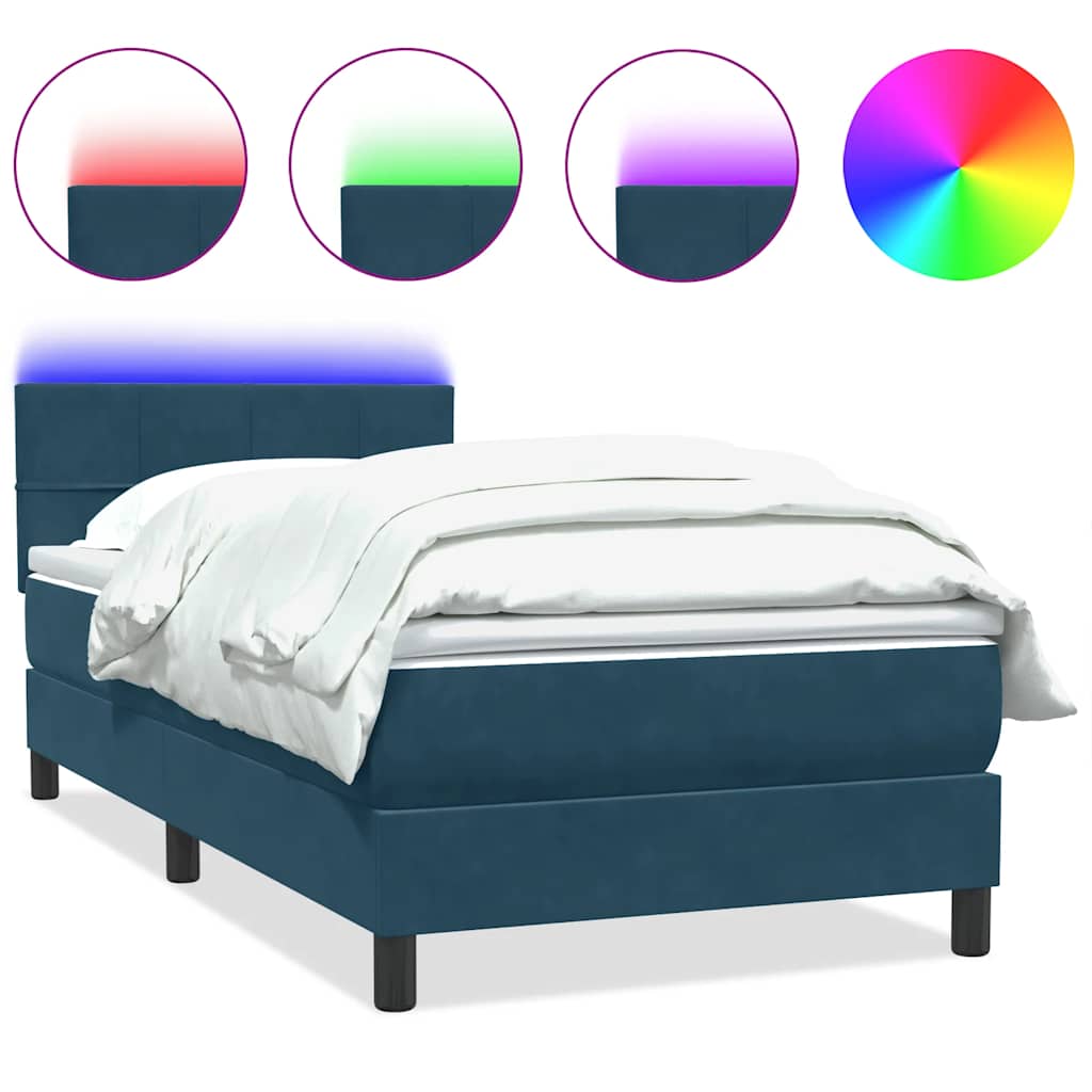 Letto a Molle con Materasso e LED Blu Scuro 80x210 cm Velluto | homemem39