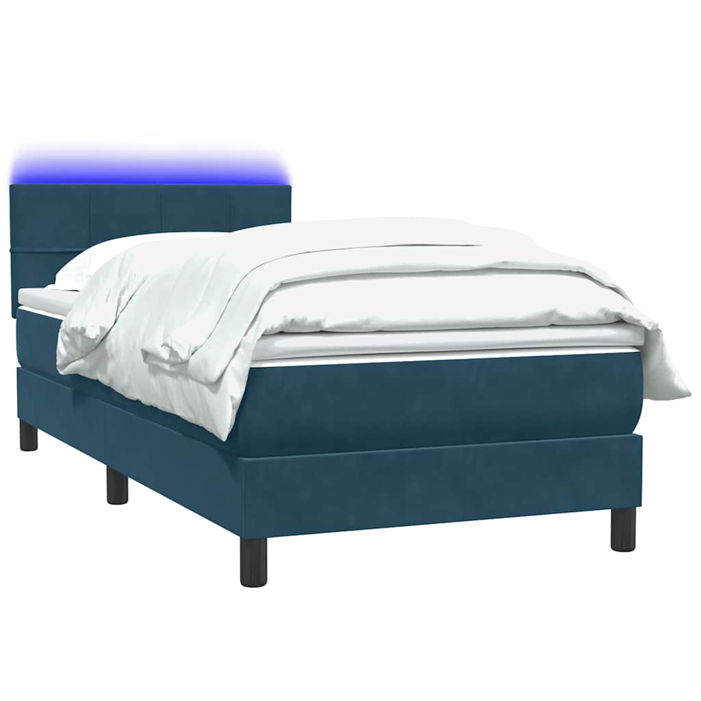 Letto a Molle con Materasso e LED Blu Scuro 80x210 cm Velluto | homemem39