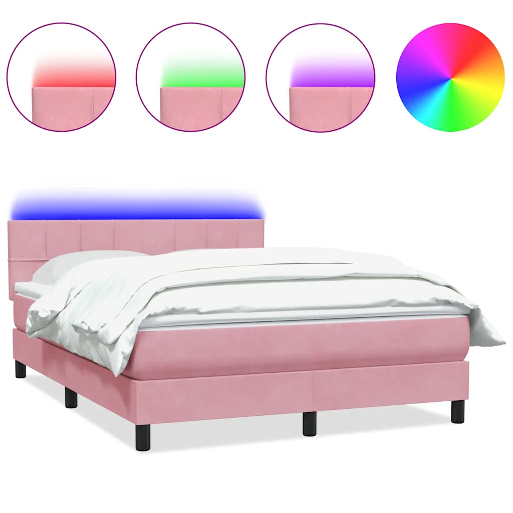 Letto a Molle con Materasso e LED Rosa 140x210 cm in Velluto | homemem39