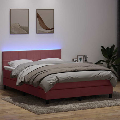 Letto a Molle con Materasso e LED Rosa 140x210 cm in Velluto | homemem39