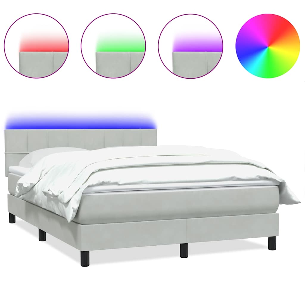 Letto a Molle con Materasso e LED Grigio Chiaro 160x210cm Velluto | homemem39
