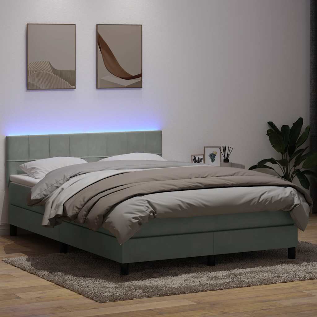 Letto a Molle con Materasso e LED Grigio Chiaro 160x210cm Velluto | homemem39