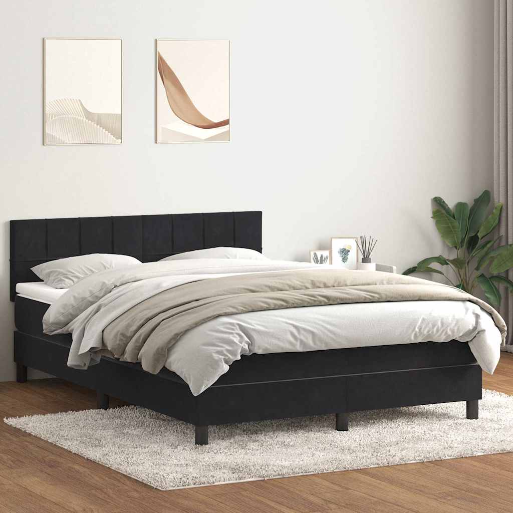 Letto a Molle con Materasso e LED Nero 160x210 cm in Velluto