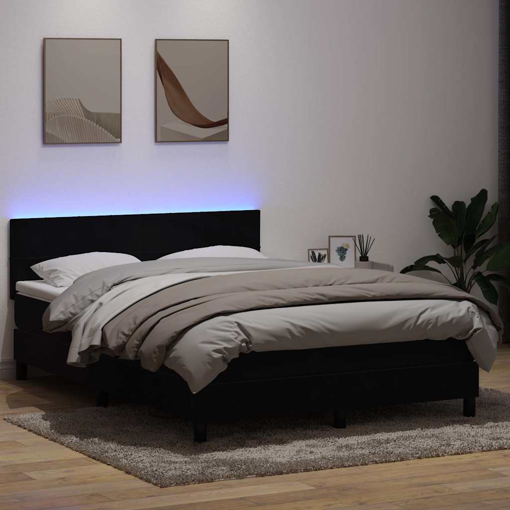 Letto a Molle con Materasso e LED Nero 160x210 cm in Velluto | homemem39