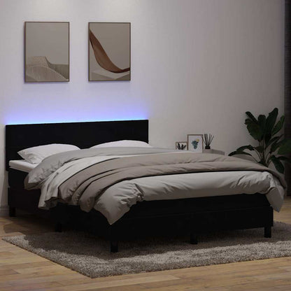Letto a Molle con Materasso e LED Nero 160x210 cm in Velluto | homemem39