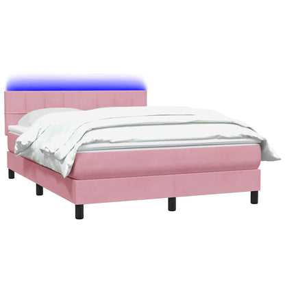 Letto a Molle con Materasso e LED Rosa 160x210 cm in Velluto | homemem39
