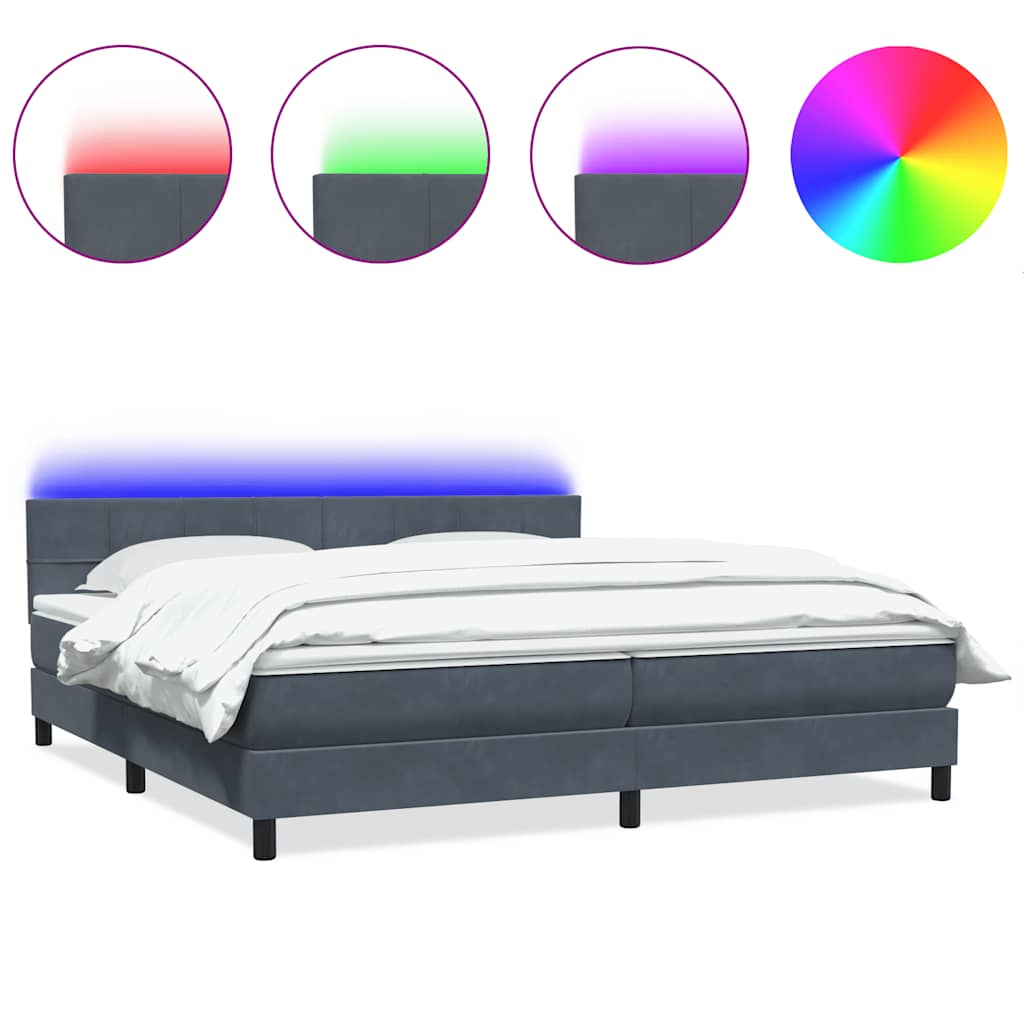 Letto a Molle con Materasso e LED Grigio Scuro 180x210 cm Velluto | homemem39