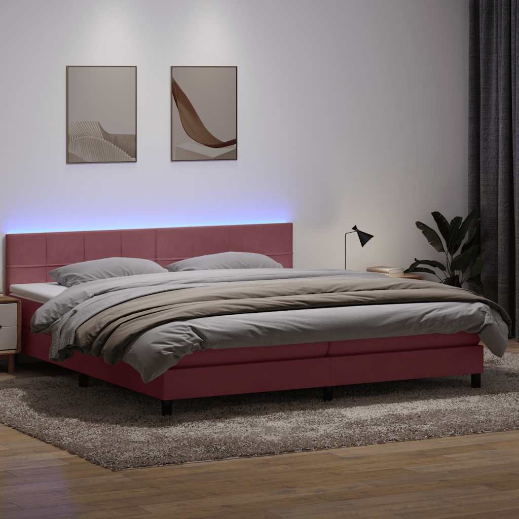 Letto a Molle con Materasso e LED Rosa 180x210 cm in Velluto | homemem39
