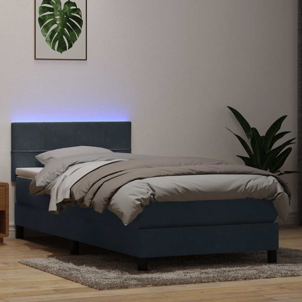 Letto a Molle con Materasso e LED Grigio Scuro 80x220 cm Velluto | homemem39
