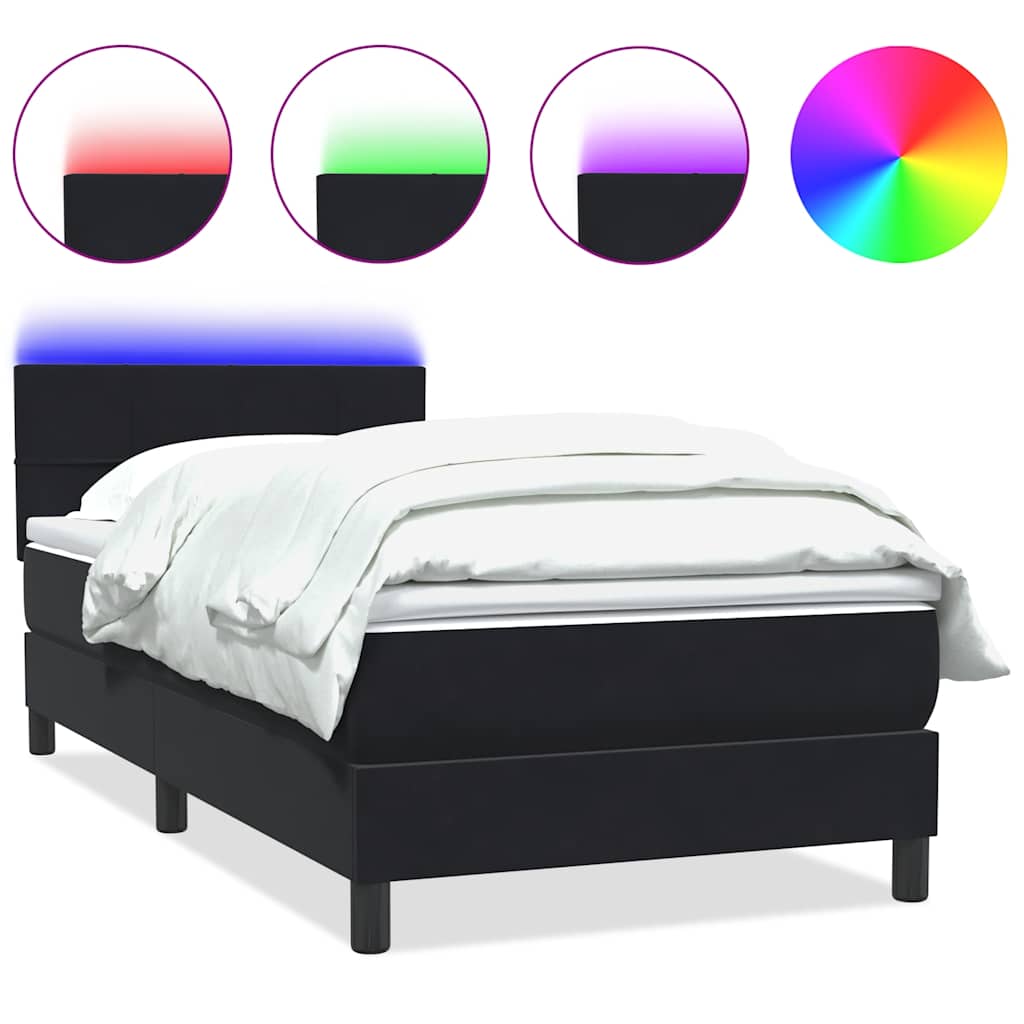 Letto a Molle con Materasso e LED Nero 80x220 cm Velluto