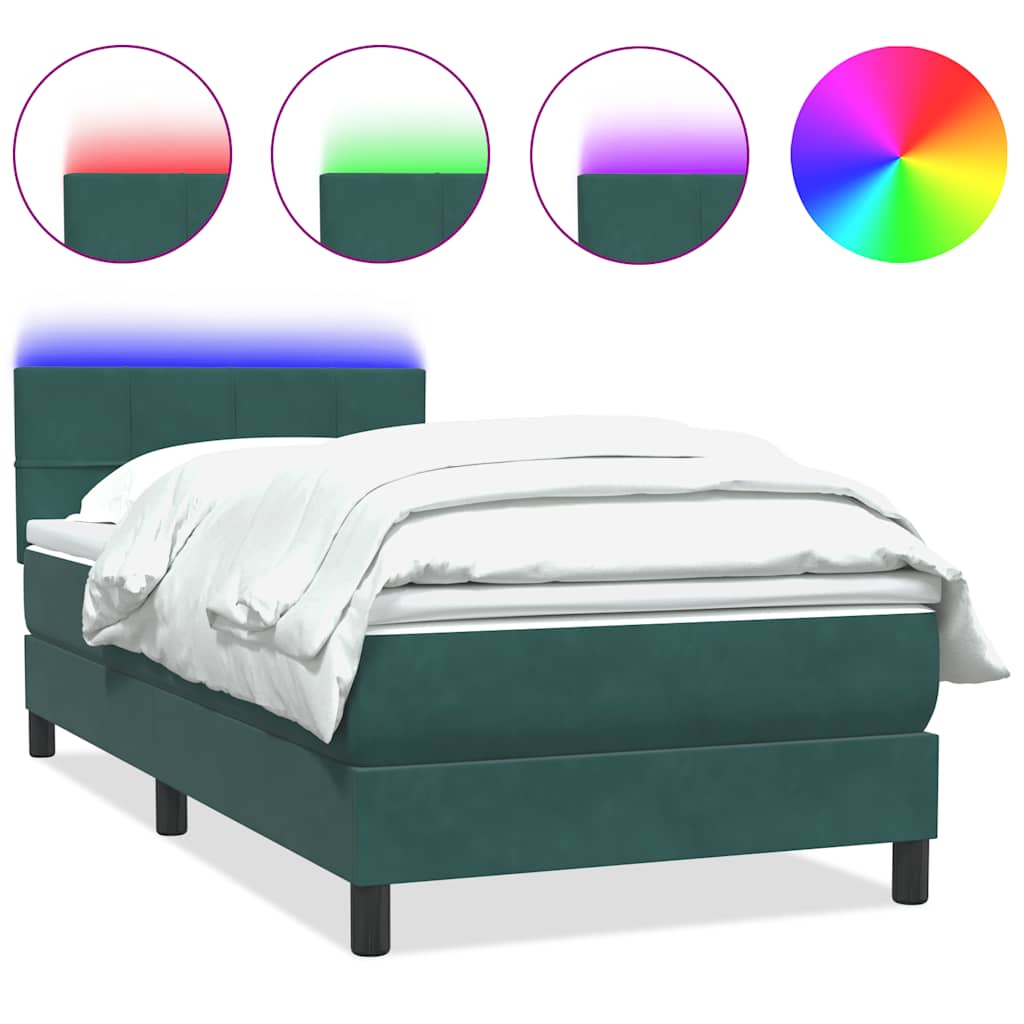 Letto a Molle con Materasso e LED Verde Scuro 80x220 cm Velluto - homemem39