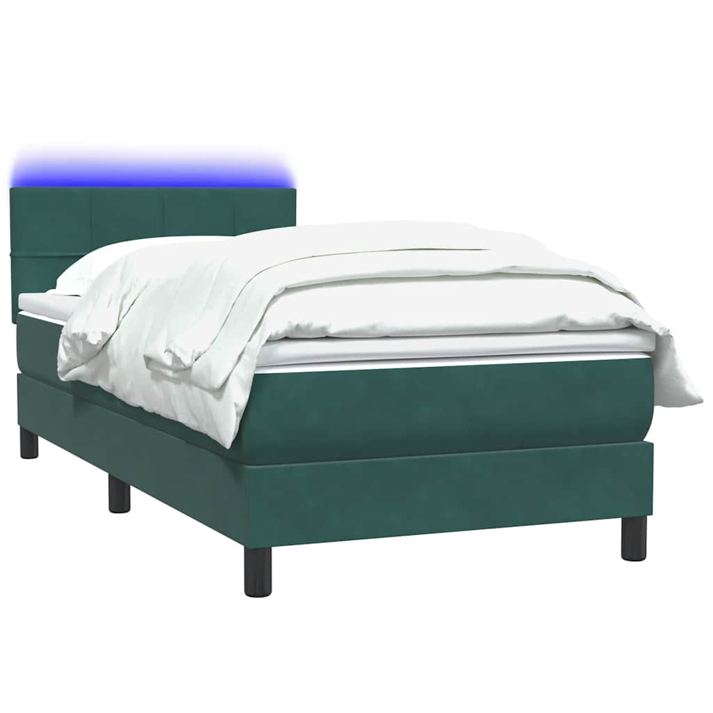 Letto a Molle con Materasso e LED Verde Scuro 80x220 cm Velluto - homemem39