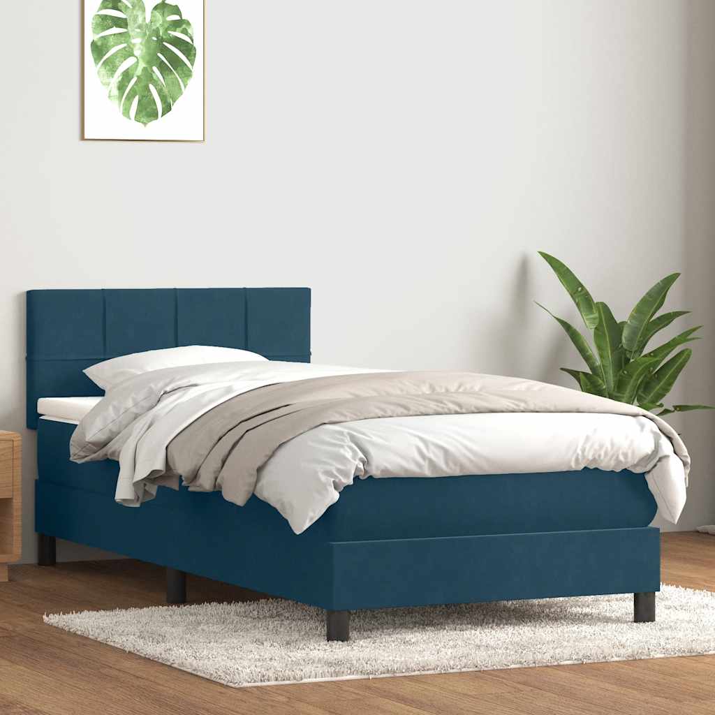 Letto a Molle con Materasso e LED Blu Scuro 80x220 cm Velluto