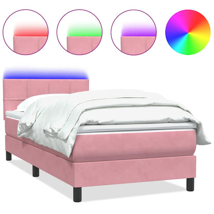 Letto a Molle con Materasso e LED Rosa 80x220 cm Velluto | homemem39