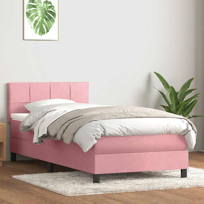 Letto a Molle con Materasso e LED Rosa 80x220 cm Velluto