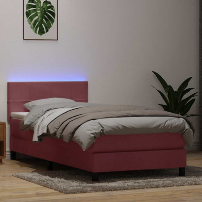 Letto a Molle con Materasso e LED Rosa 80x220 cm Velluto | homemem39