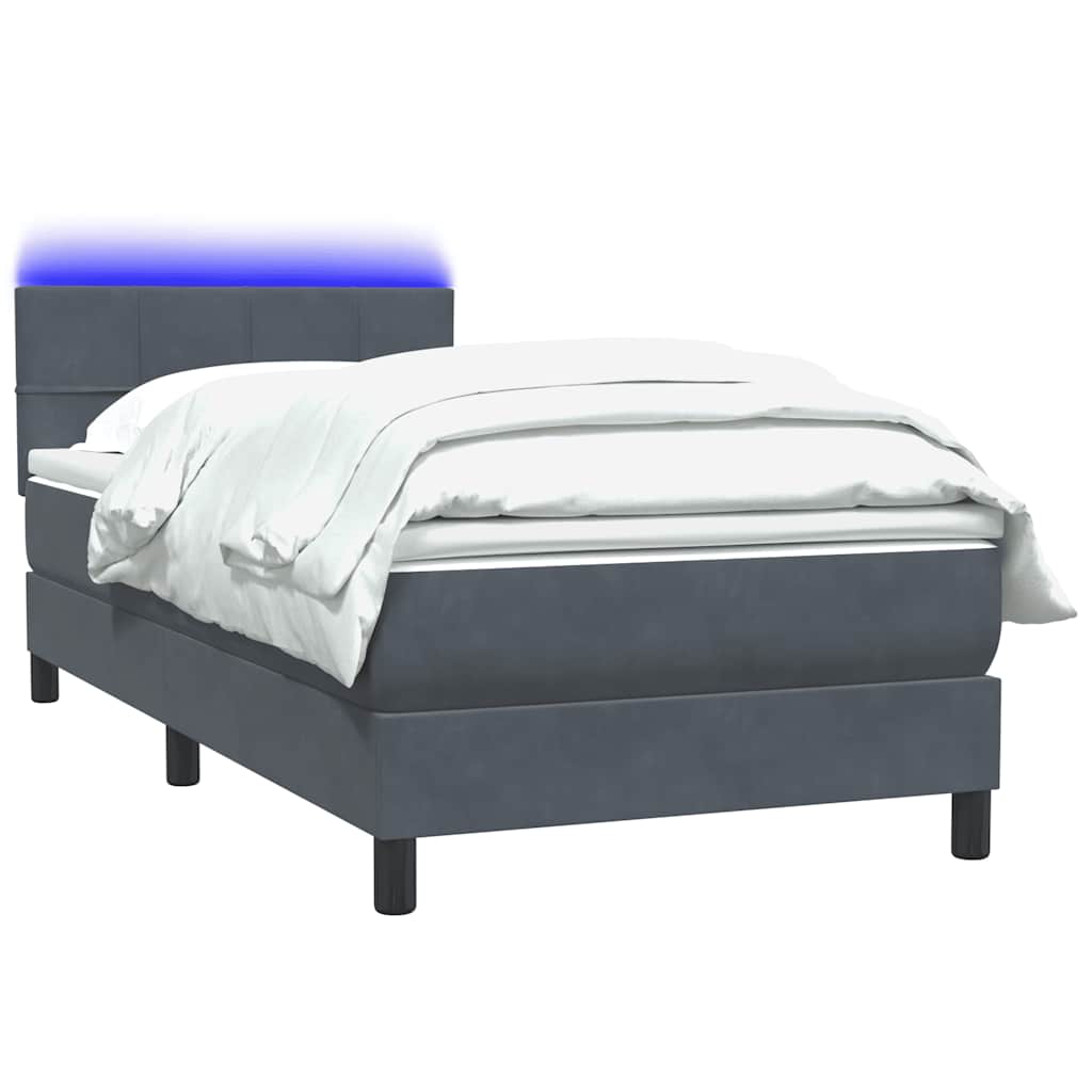 Letto a Molle con Materasso e LED Grigio Scuro 90x220 cm Velluto | homemem39