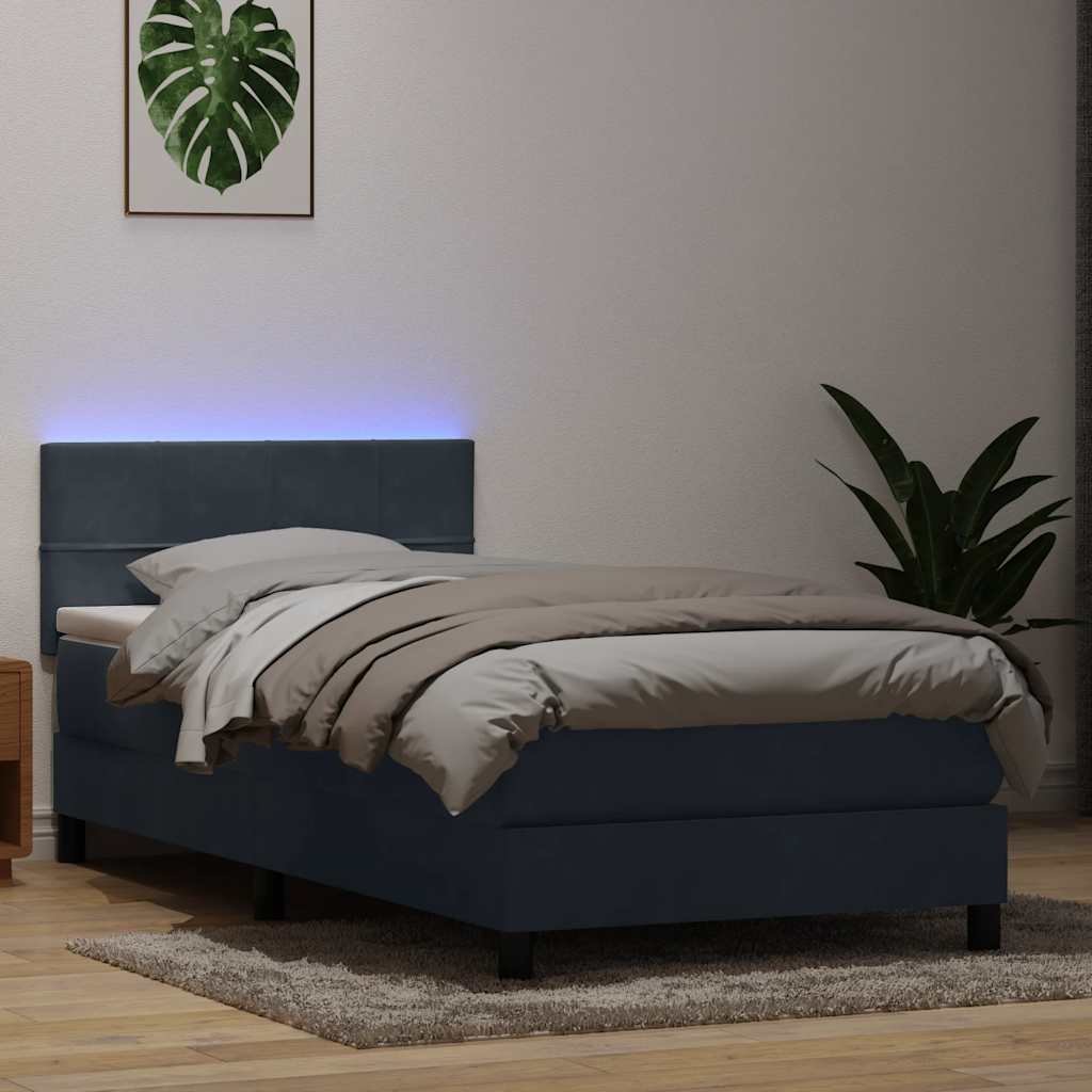 Letto a Molle con Materasso e LED Grigio Scuro 90x220 cm Velluto | homemem39